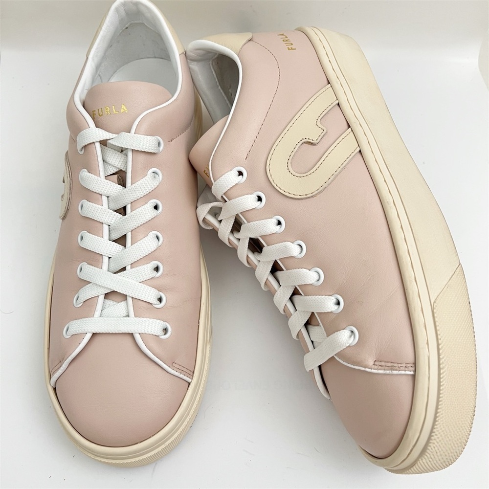 Furla JOY Sneakers shoes Leather size 10.5 US / EU 41 Pink and Cream